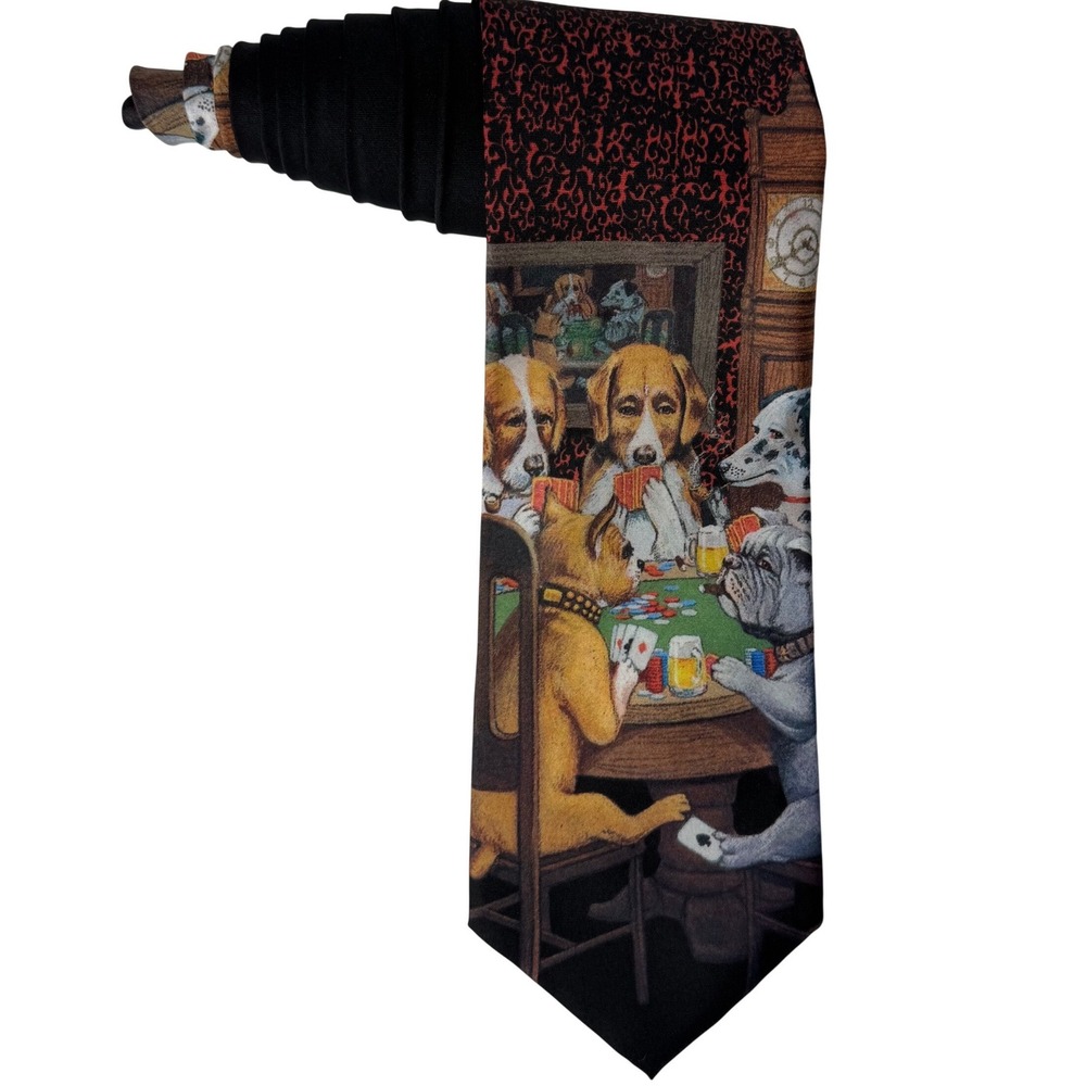 Vintage 1994 Ralph Marlin Dogs Playing Poker Tie Mens Novelty Red Black USA Made